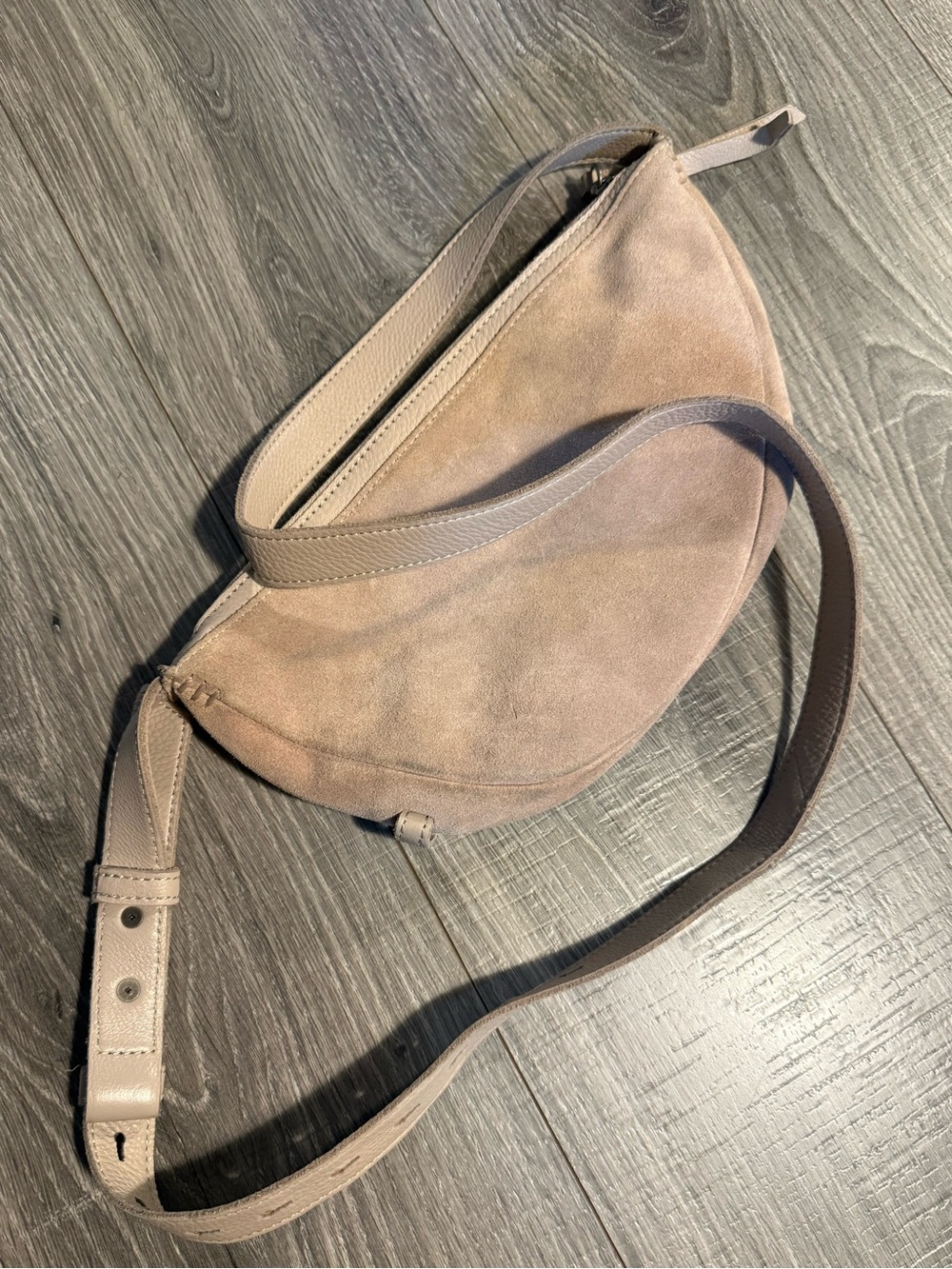 The Sak Suede Crescent Crossbody Bag in Taupe